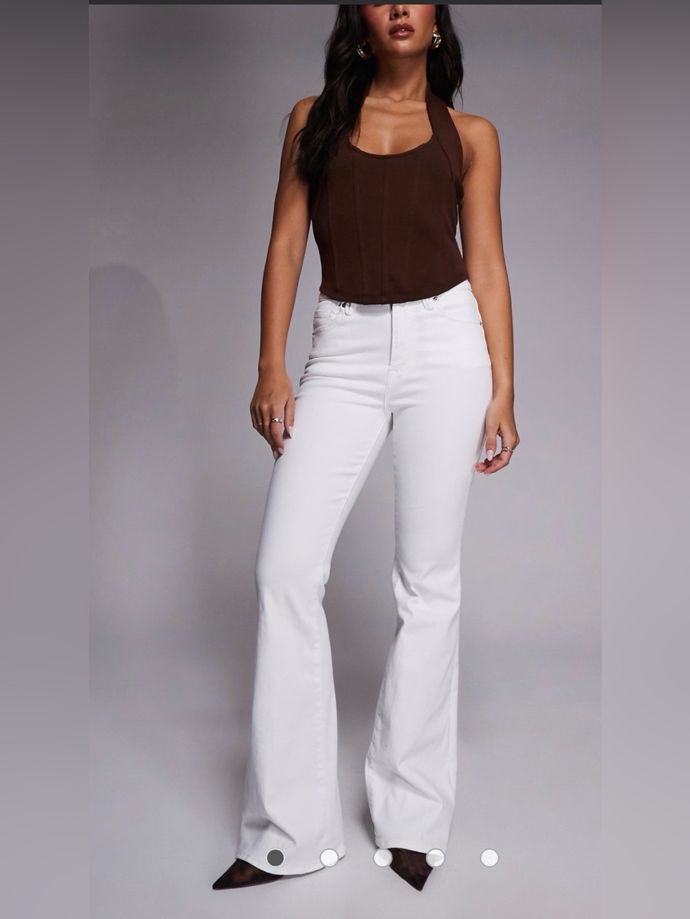 Good American Pull-On Flare White Jeans Size Medium